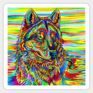 Psychedelic Rainbow Wolf Sticker